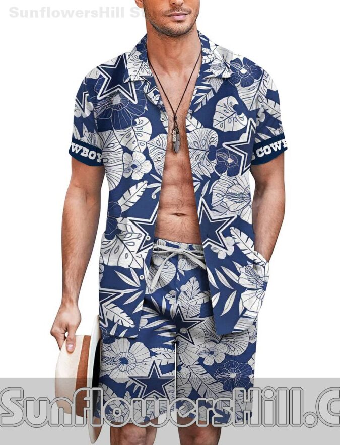 Dallas Cowboys Navy Floral Hawaiian Unisex Shirt and Shorts for Sports Lovers