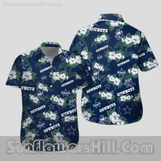 Dallas Cowboys Navy Hibiscus Button Up Shirt for Beach Lovers