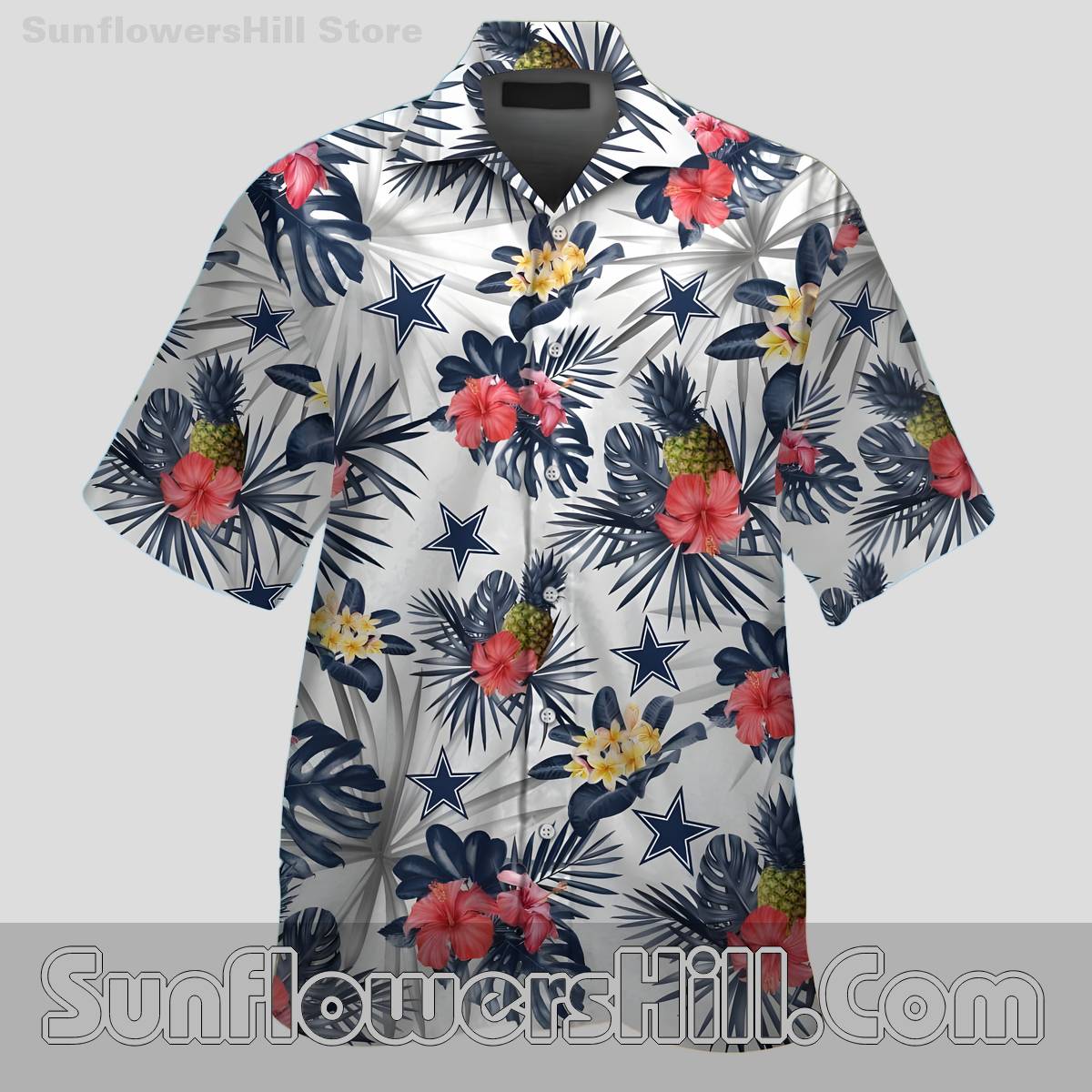 Dallas Cowboys Pineapple and Hibiscus Button Up Shirt for Summer Fun