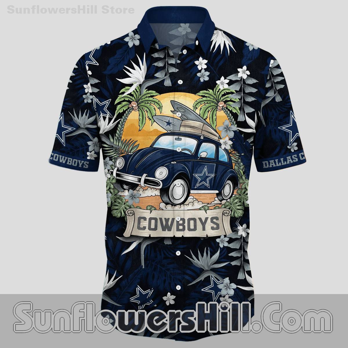 Dallas Cowboys Sunset Surf Car Hawaiian Shirt for Beach Getaway
