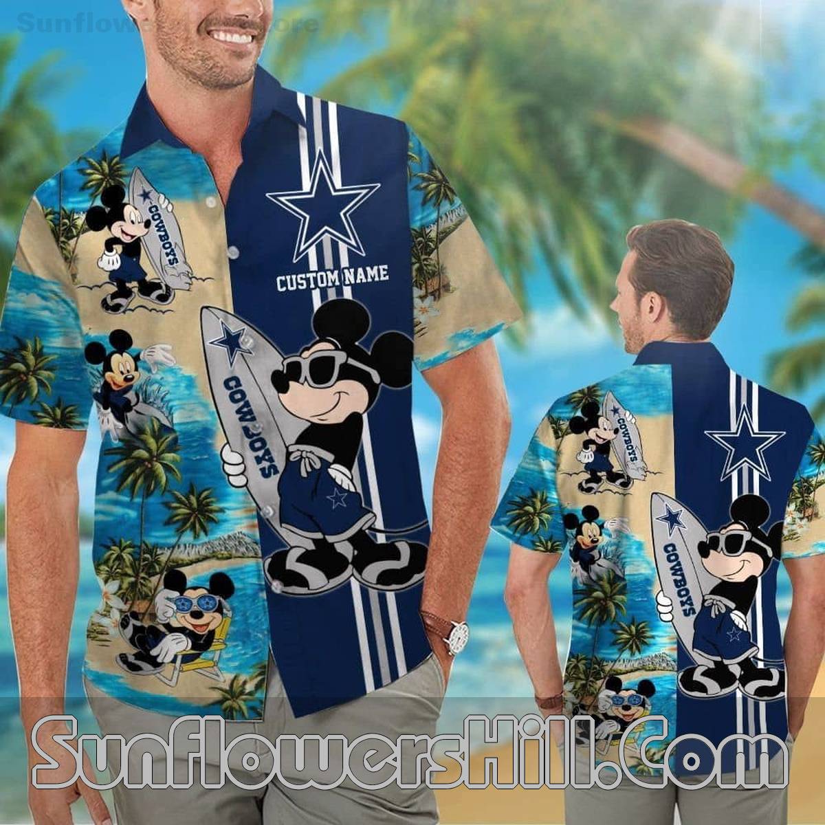 Dallas Cowboys Surfboard Mickey Hawaiian Shirt for Beach Trip Fans
