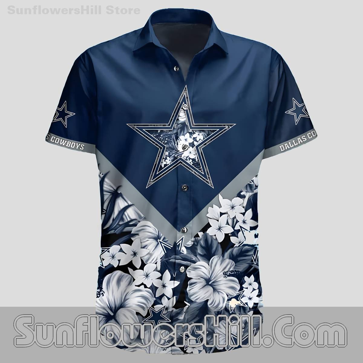 Dallas Cowboys Two Tone Star Flower Button Up Shirt for Beach Getaways