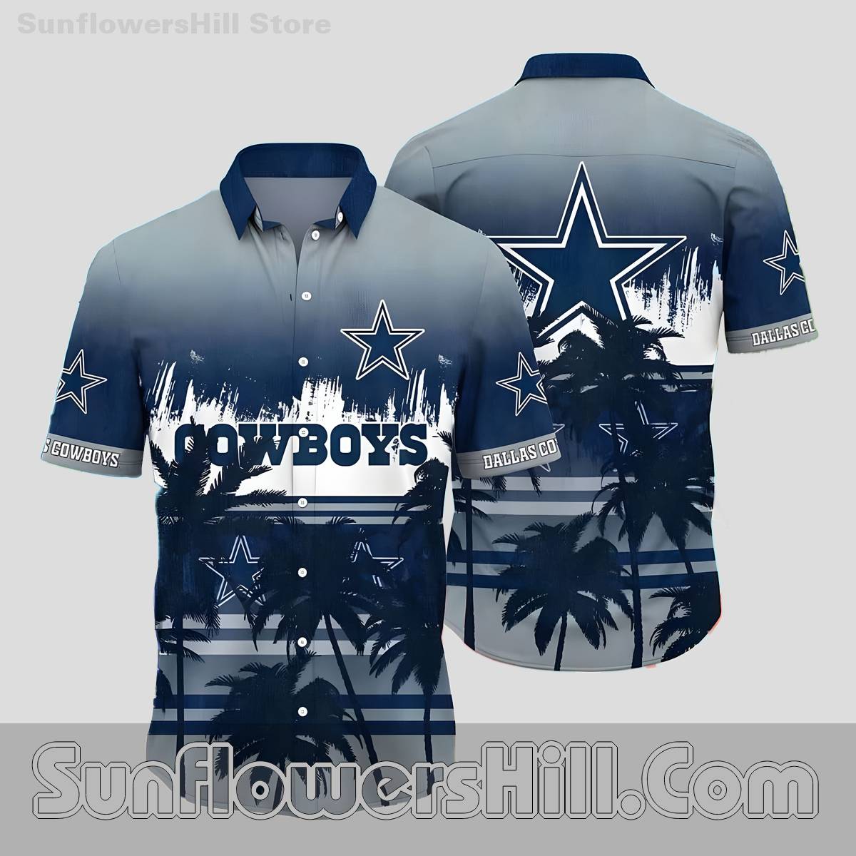 Limited Edition Dallas Cowboys Palm Tree Ombre Button Up Shirt - Perfect for Texas Game Day Fans