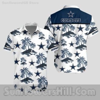 Men's Dallas Cowboys Island Print Button Up Shirt for Summer Parties