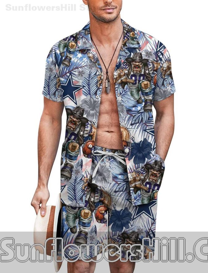 Men's Dallas Cowboys Sports Themed Hawaiian Shirt Set for Summer Adventures