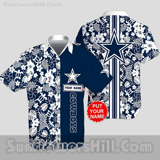 Personalized Dallas Cowboys Navy and White Floral Shirt for Casual Outings