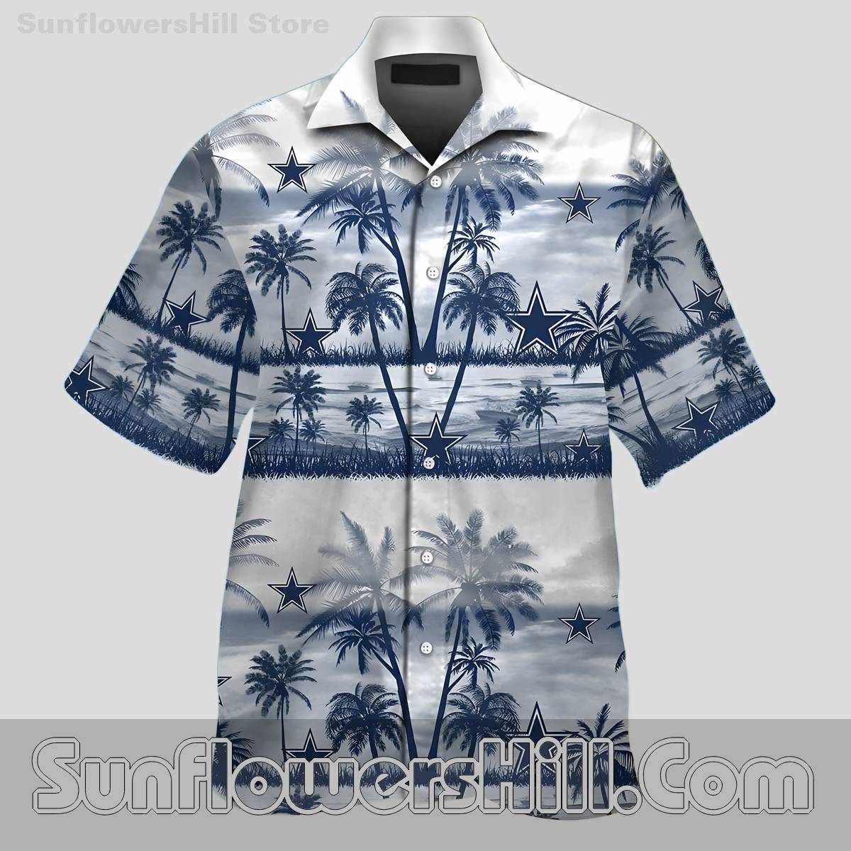 Personalized Dallas Cowboys Palm Tree Pattern Aloha Shirt - Add Your Name, Perfect for Summer Outings