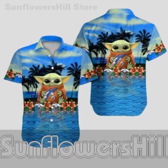 Denver Broncos Baby Yoda Ocean Scene Hawaiian Shirt Tropical Beachwear for Game Day Fans