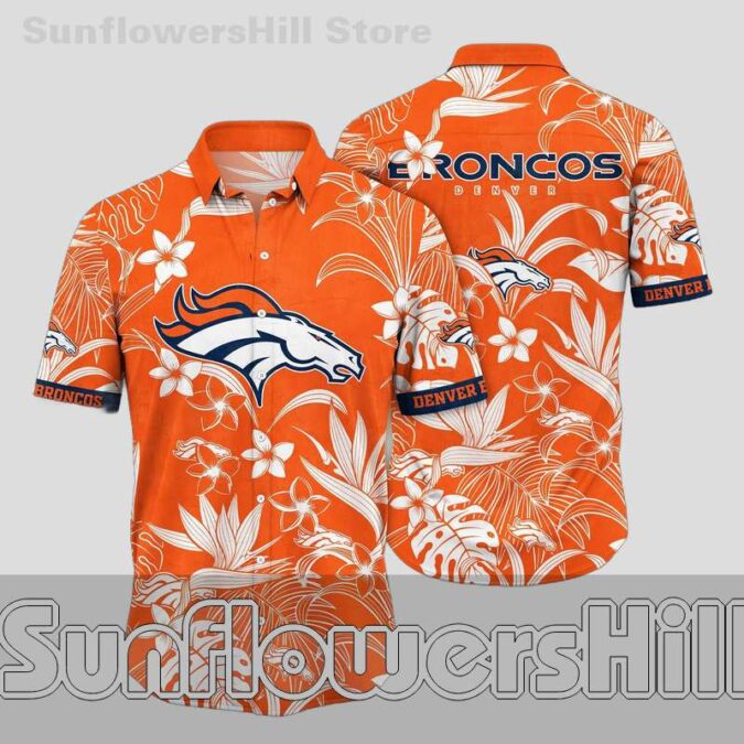 Denver Broncos Bold Floral Print Relaxed Fit Hawaiian Shirt for Tailgating