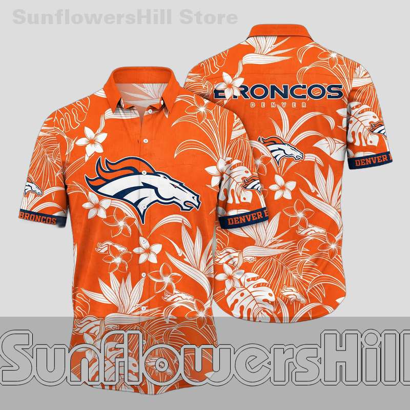 Denver Broncos Bold Floral Print Relaxed Fit Hawaiian Shirt for Tailgating