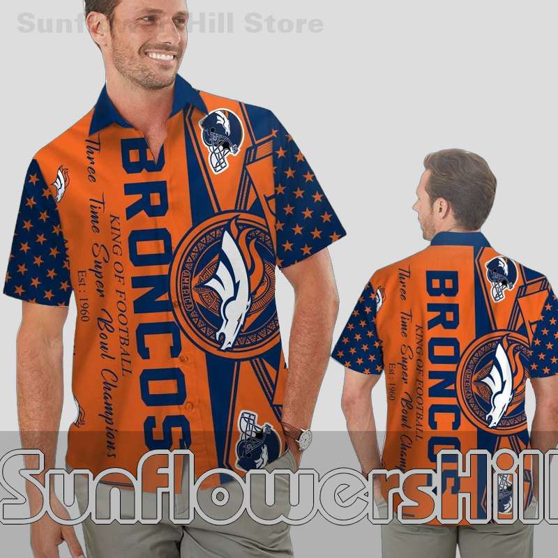 Denver Broncos Bold Orange Navy Stars Print Hawaiian Shirt Game Day Essential for Men and Fans