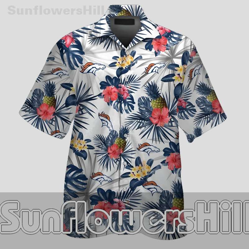 Denver Broncos Bright Floral Short Sleeve Hawaiian Shirt for Dad and Husband Gifts