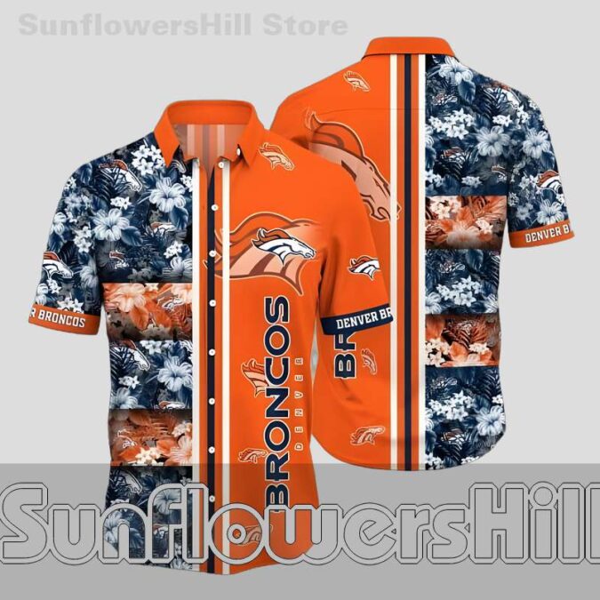 Denver Broncos Bright Orange Relaxed Fit Hawaiian Shirt for Everyday Style