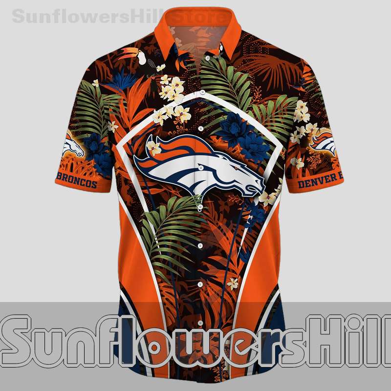 Denver Broncos Navy and Orange Sporty Hawaiian Shirt for Father’s Day Gift