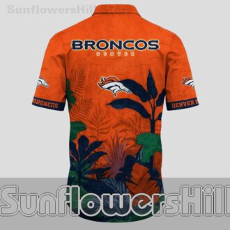 Denver Broncos Navy Green Leaf Short Sleeve Hawaiian Shirt for Tailgate Crew