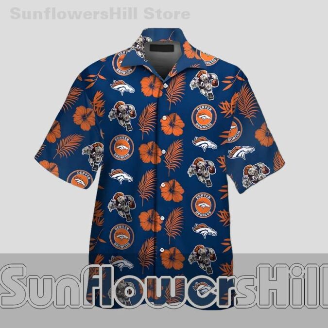 Denver Broncos Navy Hibiscus Mascot Aloha Shirt for BBQ and Tailgate Nights