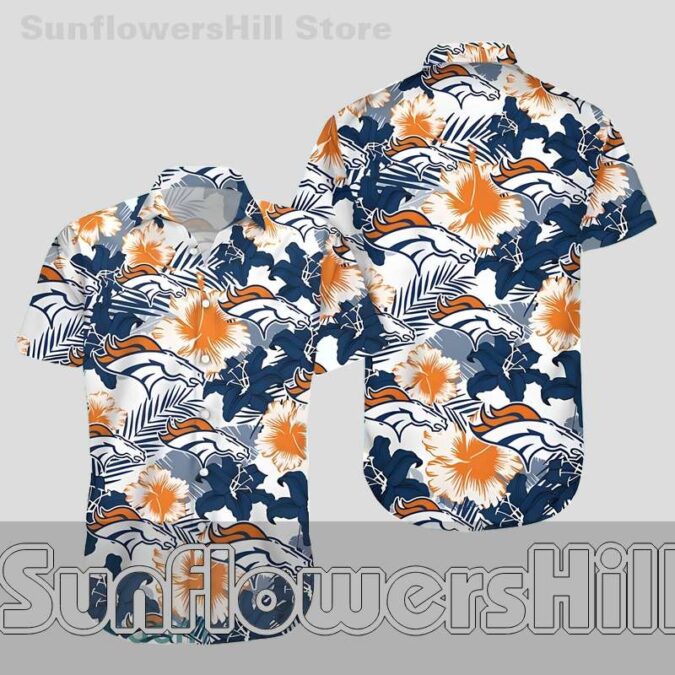 Denver Broncos Navy Orange Floral Hawaiian Shirt for Game Day Fans