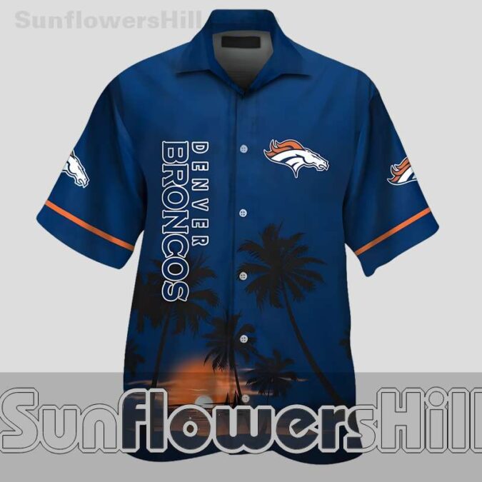 Denver Broncos Navy Sunset Relaxed Fit Hawaiian Shirt for Beach Trips and Vacations