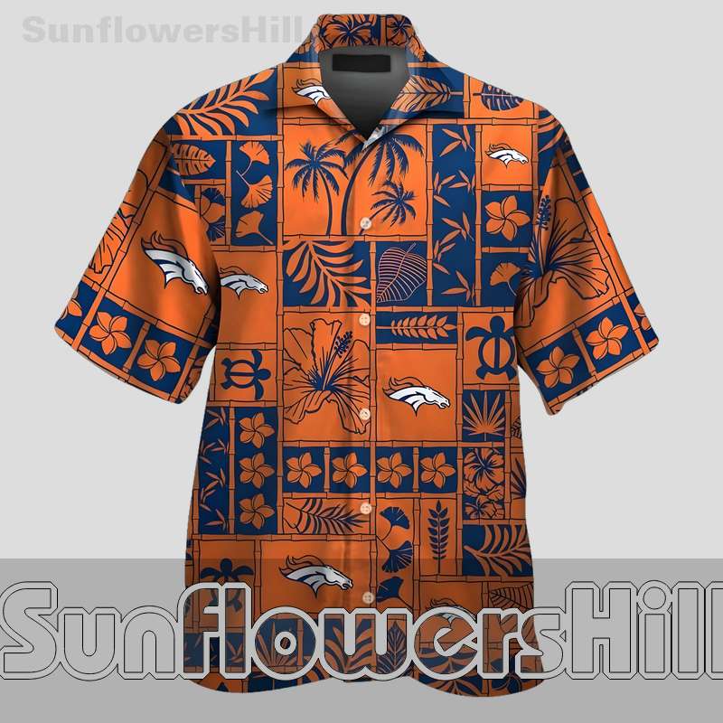 Denver Broncos Retro Floral Ocean Turtle Print Hawaiian Shirt for Summer Trips