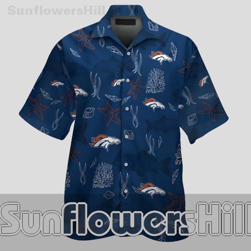 Denver Broncos Starfish Navy Hawaiian Shirt for Beach Trips and Game Day