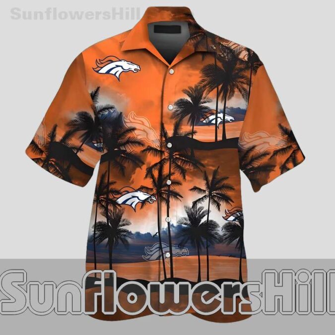 Denver Broncos Vibrant Sunset Tropical Scene Hawaiian Shirt Casual Summer Wear for Dad and Superfans