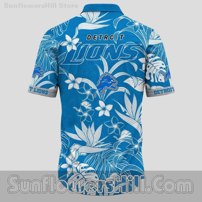 Detroit Lions Aloha Blue White Flower Casual Shirt for Fans and Vacations