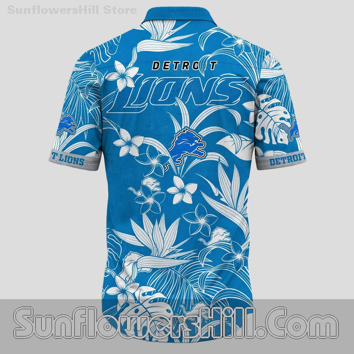 Detroit Lions Aloha Blue White Flower Casual Shirt for Fans and Vacations
