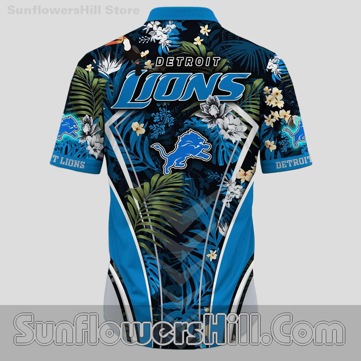 Detroit Lions Blue Black Floral Aloha Button Up Shirt for Beach Parties