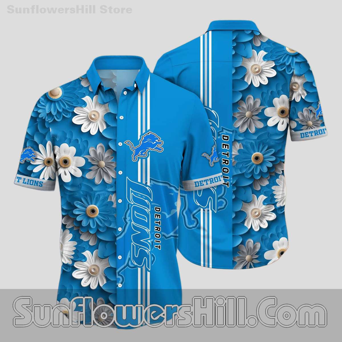 Detroit Lions Blue Daisy Hawaiian Shirt for Beach Trips and Summer Fans