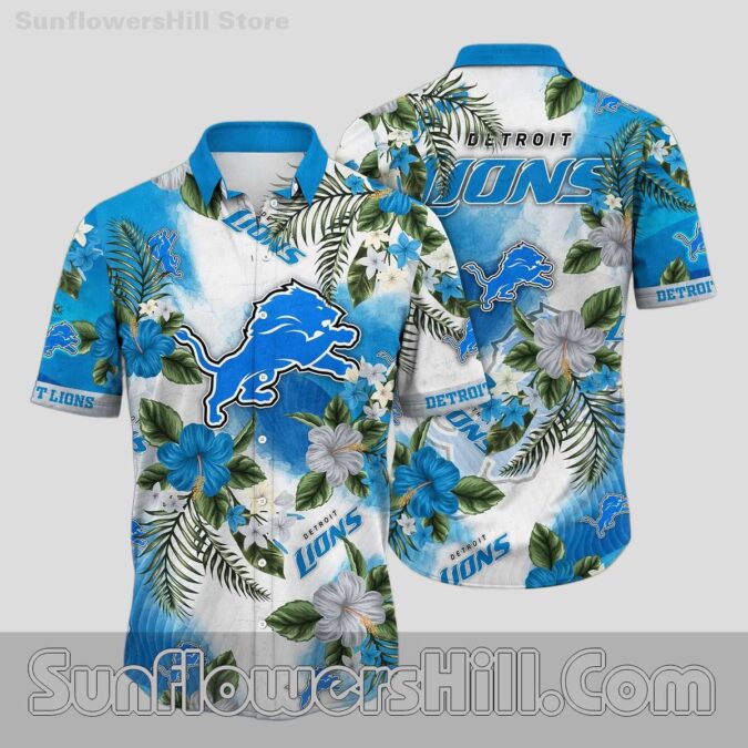 Detroit Lions Blue White Hibiscus Theme Hawaiian Shirt for Beach Trips and Game Day