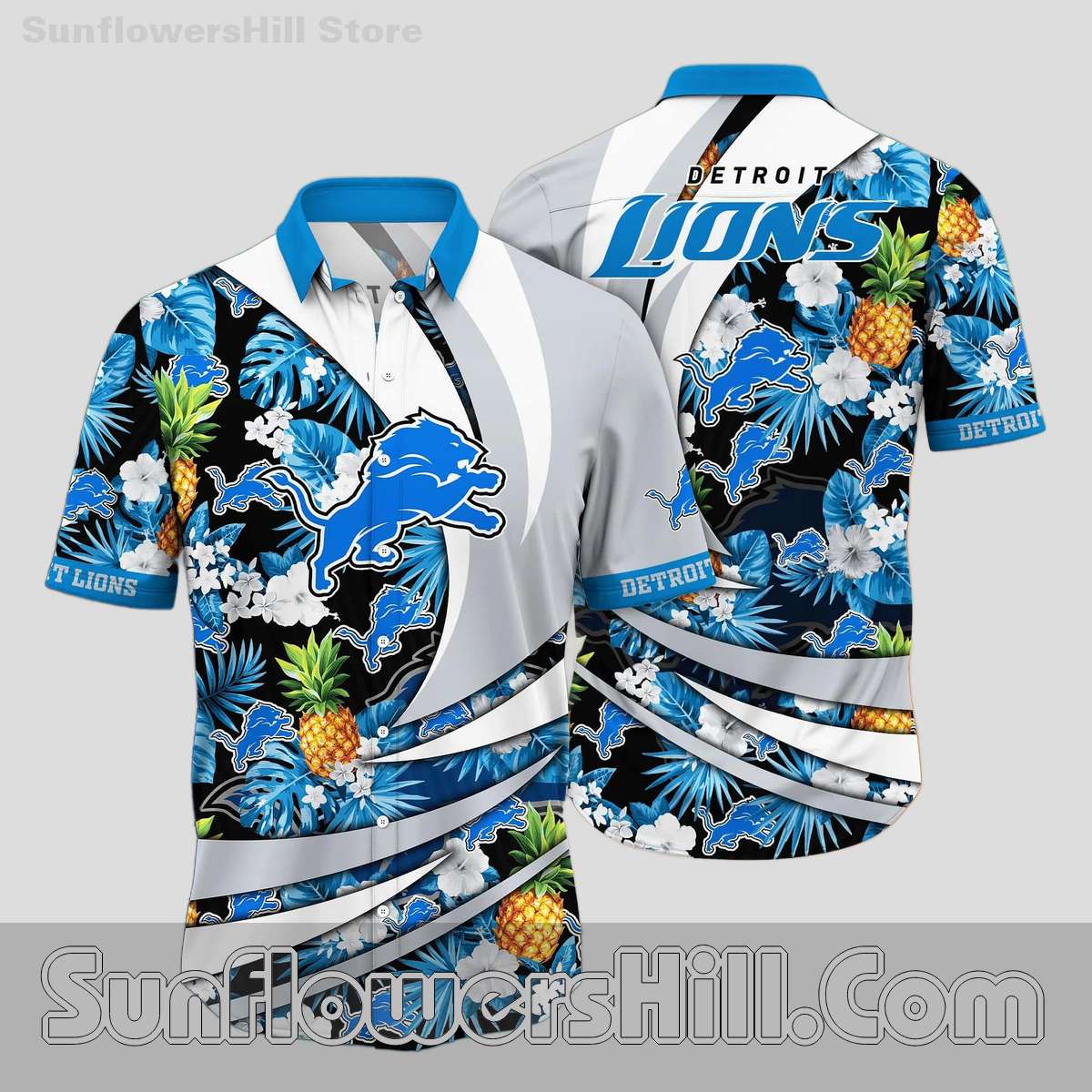 Detroit Lions Bold Logo Short Sleeve Hawaiian Shirt for Dedicated NFL Fans