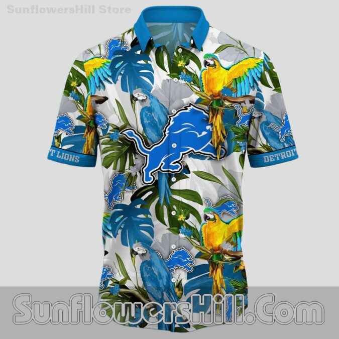 Detroit Lions Bold Parrot and Palm Leaf Hawaiian Shirt for Men and Women