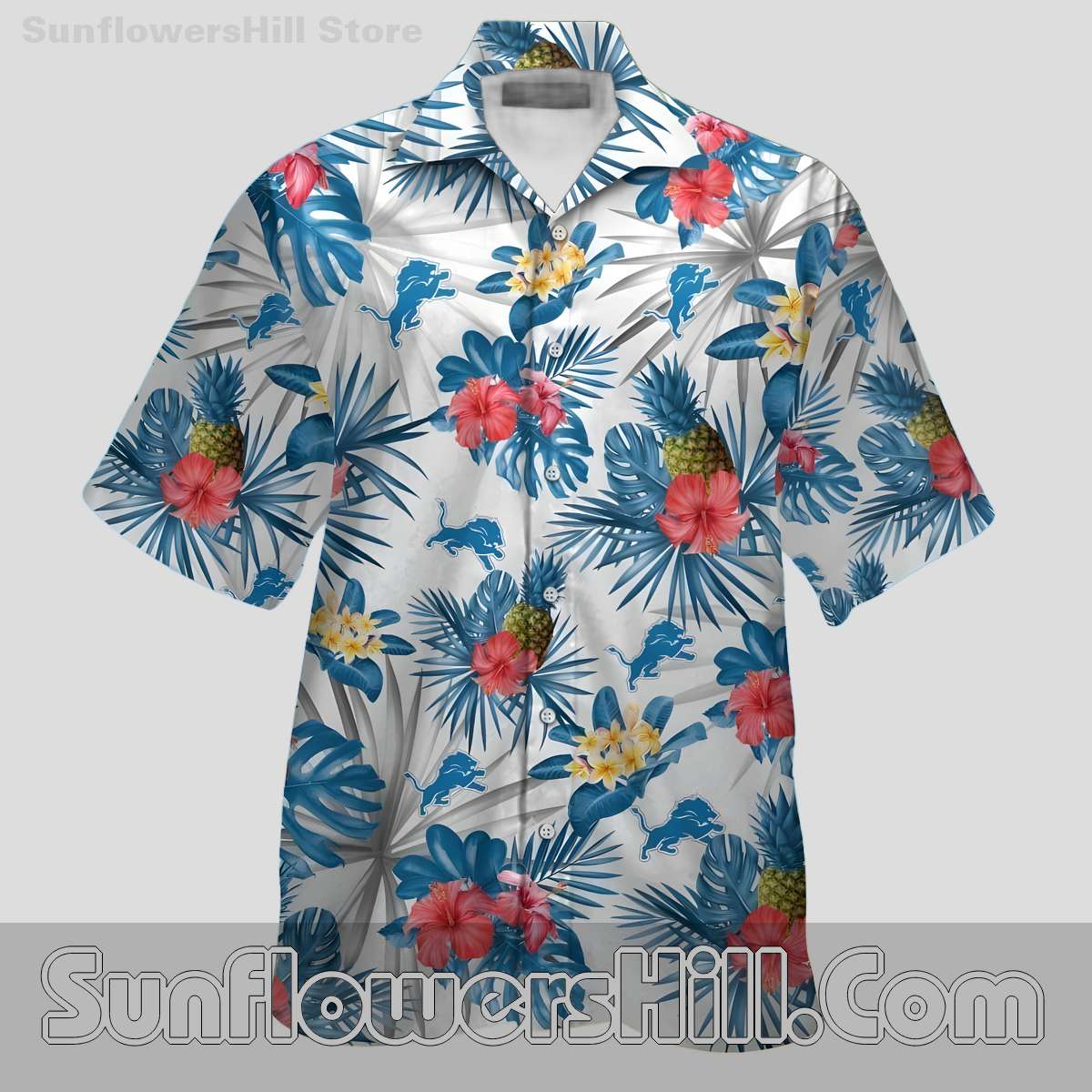 Detroit Lions Colorful Palm and Flower Button Down Shirt for Summer Celebrations