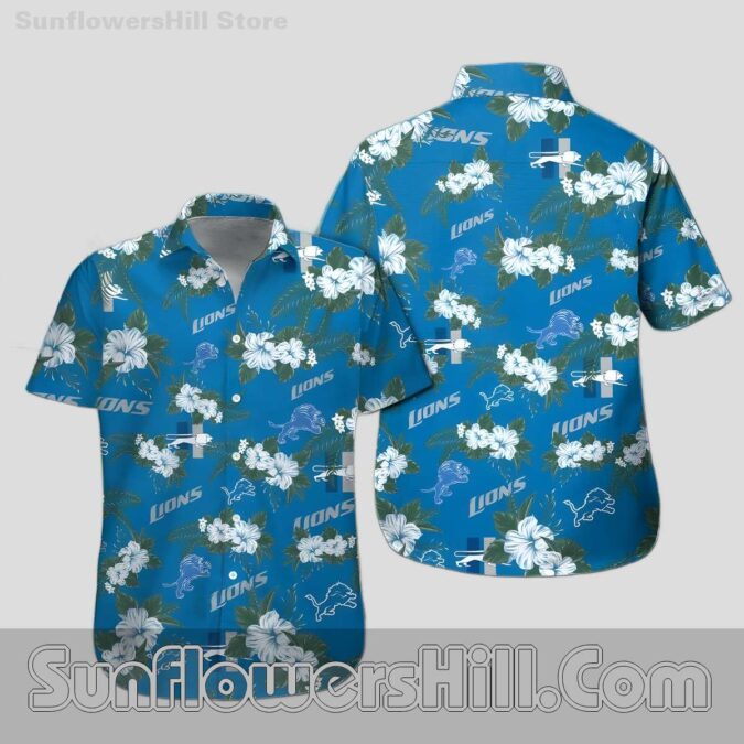 Detroit Lions Hibiscus and Palm Pattern Hawaiian Shirt for Football Fans