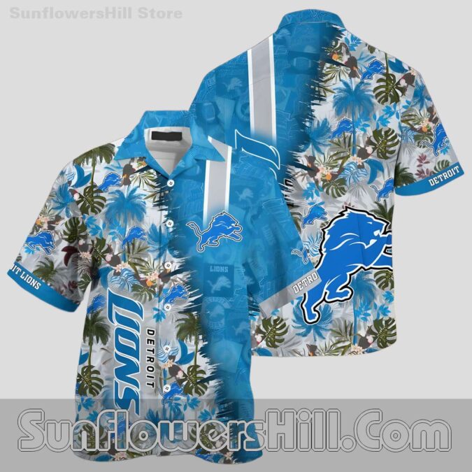 Detroit Lions Silver and Blue Tropical Leaf Hawaiian Shirt for Game Day Fans