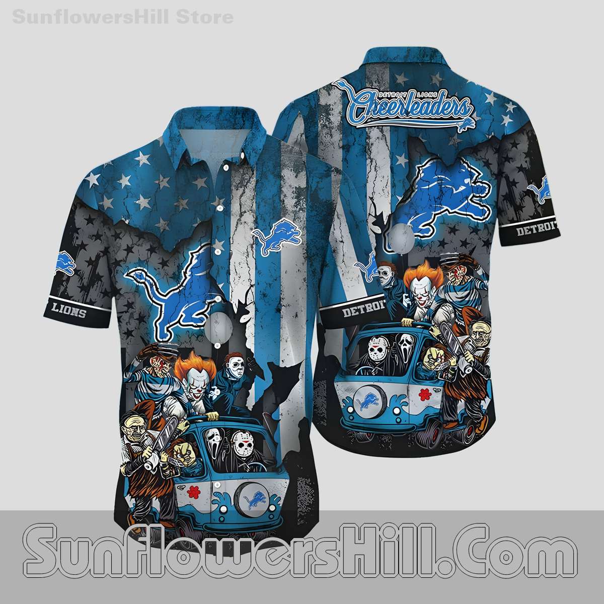 Detroit Lions Spooky Stars Button Up Shirt for Halloween Parties