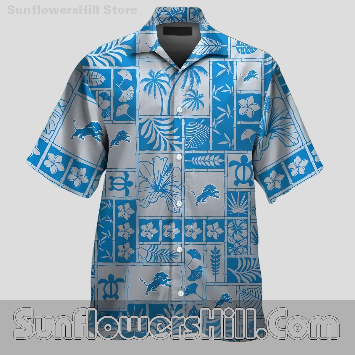 Detroit Lions Tropical Patchwork All Over Print Aloha Shirt for Summer Vacation