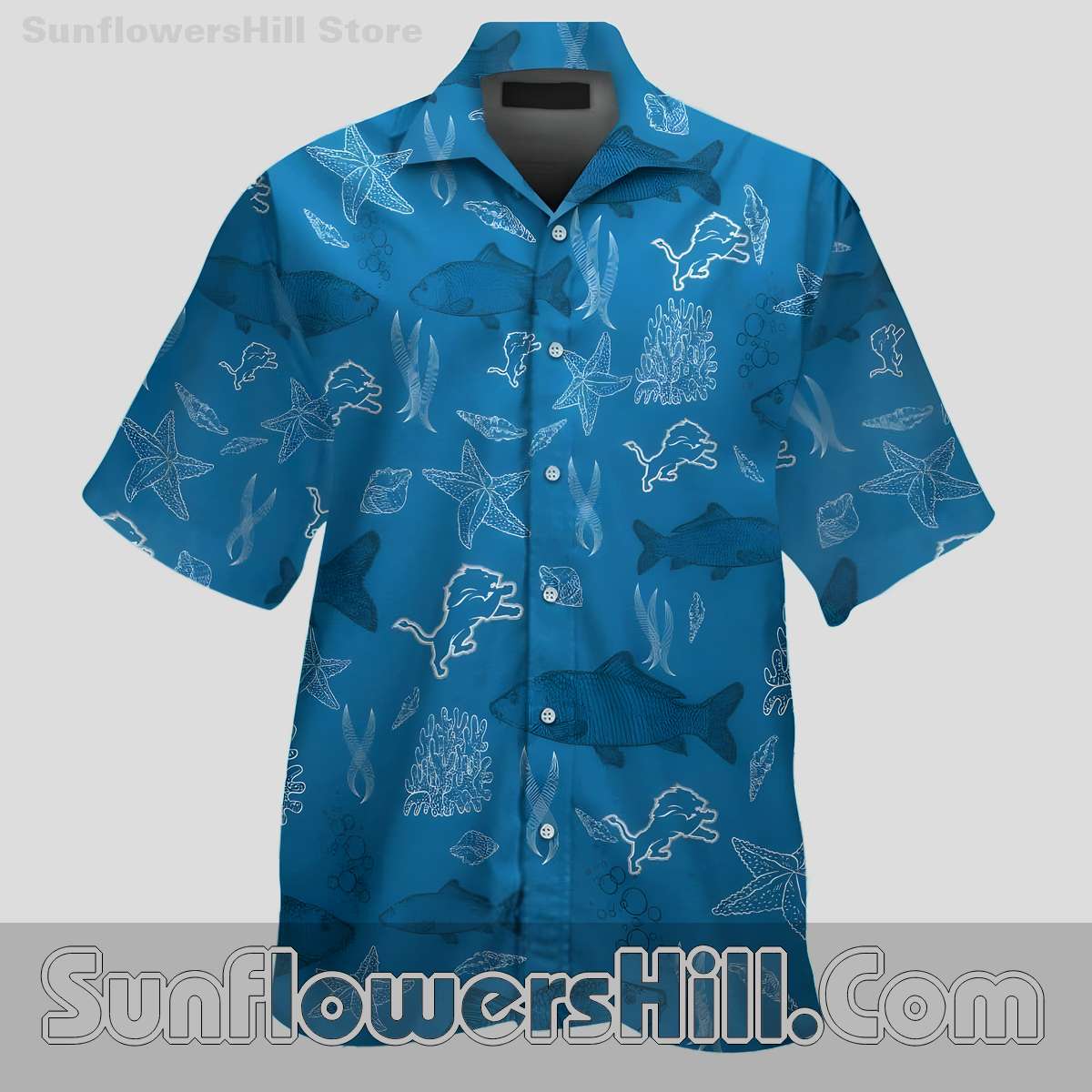 Detroit Lions Tropical Sea Life Hawaiian Shirt for Father’s Day Gift