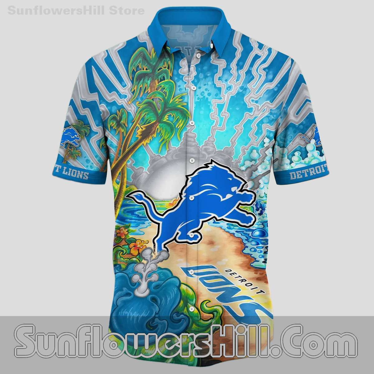 Detroit Lions Tropical Sunset Aloha Shirt for Barbecue and Holiday Fun
