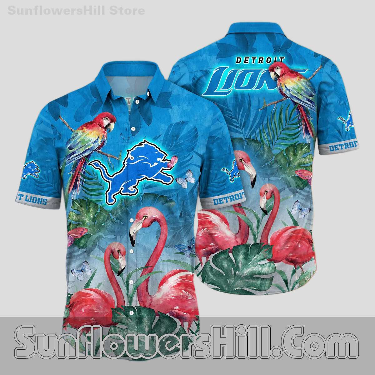 New Arrival Detroit Lions Flamingo and Flamingo Aloha Button Down Shirt for Fans