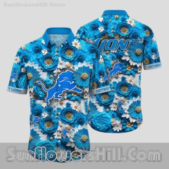 Premium Detroit Lions Blue Rose 3D Print Short Sleeve Casual Shirt for Vacation Wear